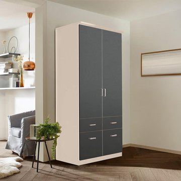 Celle wardrobe - 91cm - 2 door - champagne & metallic dark grey - 4 drawer & extras