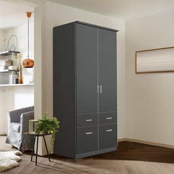 Celle wardrobe - 91cm - 2 door - metallic dark grey - 4 drawer & extras