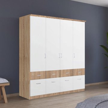 Celle super wardrobe - 181cm - 4 door - with drawer - sonoma oak & alpine white