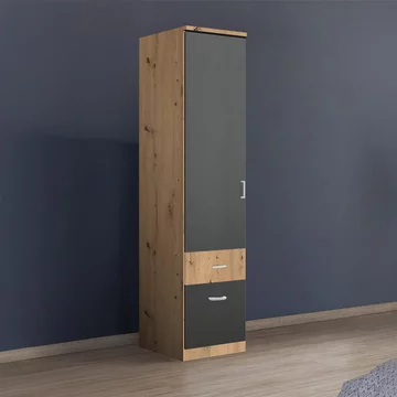 Celle super wardrobe - 47cm - 1 door - 2 drawer - artisan oak & metallic dark grey - lh