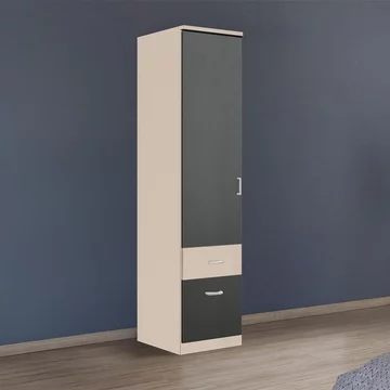 Celle super wardrobe - 47cm - 1 door - 2 drawer - champagne & metallic dark grey - lh