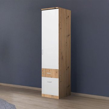 Celle super wardrobe - 47cm - 1 door - 2 drawer - artisan oak & alpine white - rh