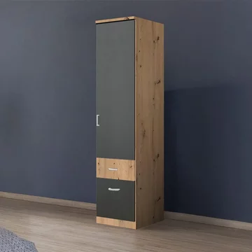 Celle super wardrobe - 47cm - 1 door - 2 drawer - artisan oak & metallic dark grey - rh