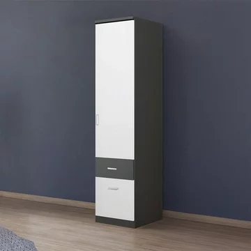 Celle super wardrobe - 47cm - 1 door - 2 drawer - metallic dark grey & alpine white - rh