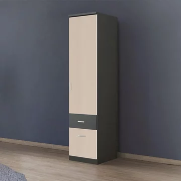 Celle super wardrobe - 47cm - 1 door - 2 drawer - metallic dark grey & champagne - rh