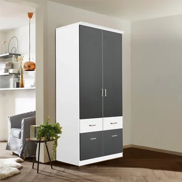 Celle super wardrobe - 91cm - 2 door - 4 drawer - alpine white & metallic dark grey