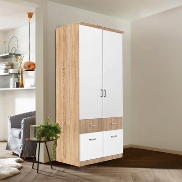 Celle super wardrobe - 91cm - 2 door - 4 drawer - sonoma oak & alpine white