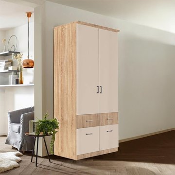Celle super wardrobe - 91cm - 2 door - 4 drawer - sonoma oak & champagne