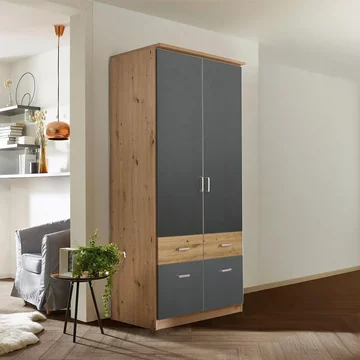 Celle super wardrobe - 91cm - 2 door - 4 drawer & extras - artisan oak & metallic dark grey