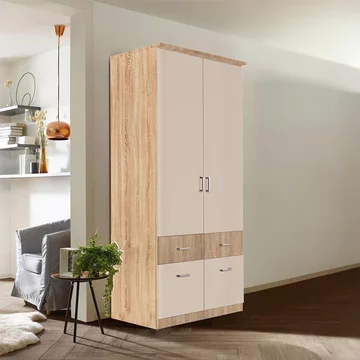 Celle super wardrobe - 91cm - 2 door - 4 drawer & extras - sonoma oak & champagne