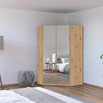 Costa wardrobe - 117cm - 2 door - mirrored corner - artisan oak