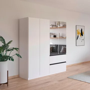 Costa wardrobe - 181cm - 4 door - combi & metallic dark grey handle - alpine white