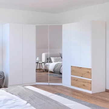Costa wardrobe - 208cm - 7 door - l-shaped corner - alpine white & artisan oak