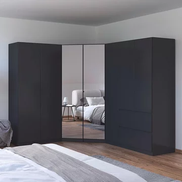 Costa wardrobe - 208cm - 7 door - l-shaped corner - metallic dark grey