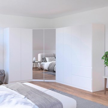 Costa wardrobe - 208cm - 8 door - l-shaped corner - alpine white