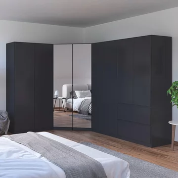 Costa wardrobe - 208cm - 8 door - l-shaped corner - metallic dark grey