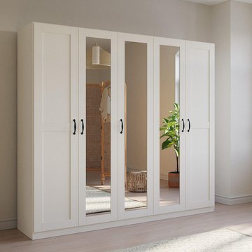 Cottage wardrobe - 226cm - 5 door - mirror - alpine white