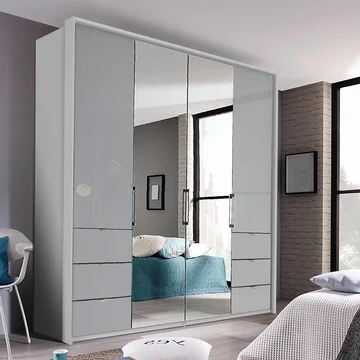 Erimo wardrobe - 204cm - 4 door - 6 drawer - combi - silk grey & silk grey glass