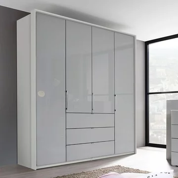 Erimo wardrobe - 204cm - 4 door - 3 drawer - silk grey & silk grey glass