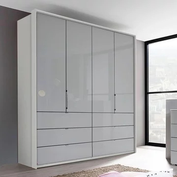 Erimo wardrobe - 204cm - 4 door - 6 drawer - silk grey & silk grey glass