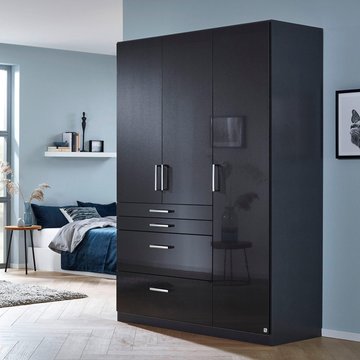 Homburg wardrobe - 136cm - 3 door - 4 drawer - metallic dark grey & high gloss grey