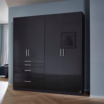 Homburg wardrobe - 181cm - 4 door - 4 drawer - metallic dark grey & high gloss grey
