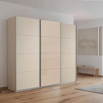 Kulmbach sliding wardrobe - 203cm - 3 door - champagne & champagne glass front