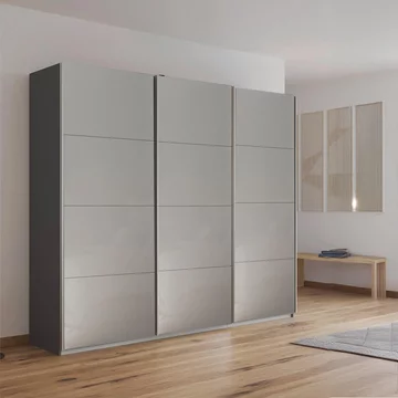 Kulmbach sliding wardrobe - 203cm - 3 door - metallic dark grey & grey high gloss