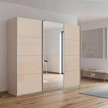 Kulmbach sliding mirror wardrobe - 203cm - 3 door - champagne & champagne glass