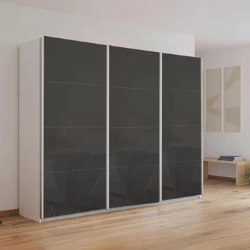 Kulmbach sliding wardrobe - 271cm - 3 door - alpine white & basalt glass