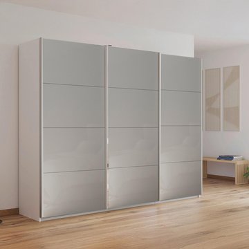 Kulmbach sliding wardrobe - 271cm - 3 door - alpine white & grey high gloss