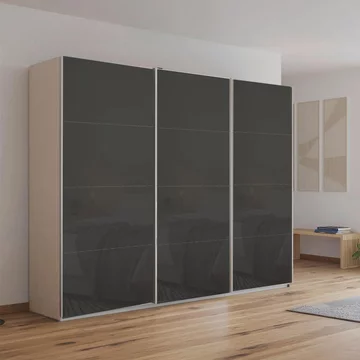 Kulmbach sliding wardrobe - 271cm - 3 door - champagne & basalt glass