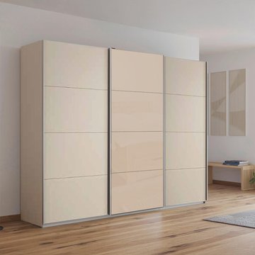 Kulmbach sliding wardrobe - 271cm - 3 door - champagne & champagne glass front