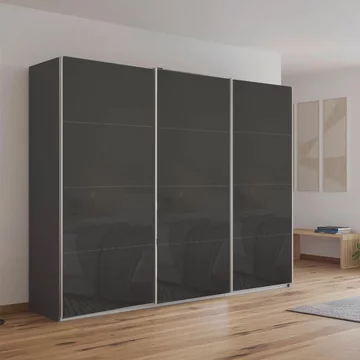 Kulmbach sliding wardrobe - 271cm - 3 door - metallic dark grey & basalt glass