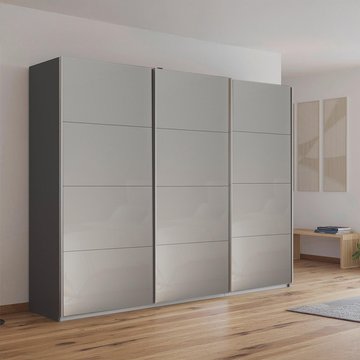 Kulmbach sliding wardrobe - 271cm - 3 door - metallic dark grey & grey high gloss