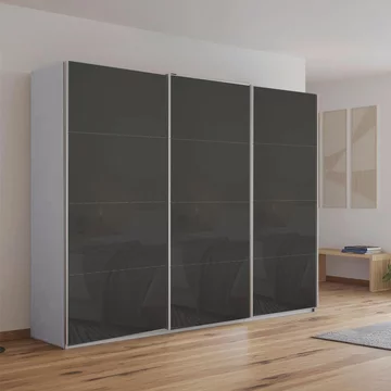 Kulmbach sliding wardrobe - 271cm - 3 door - silk grey & basalt glass