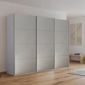 Kulmbach sliding wardrobe - 271cm - 3 door - silk grey & grey high gloss