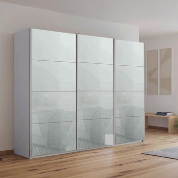 Kulmbach sliding wardrobe - 271cm - 3 door - silk grey & silk grey glass