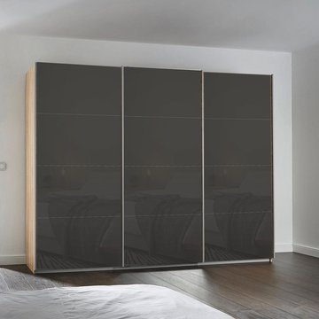 Kulmbach sliding wardrobe - 271cm - 3 door - sonoma oak & basalt glass