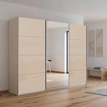 Kulmbach sliding mirror wardrobe - 271cm - 3 door - champagne & champagne glass