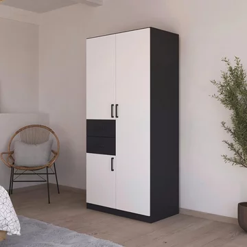 Maika wardrobe - 91cm - 3 door - h197cm - metallic dark grey & alpine white