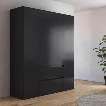 Mainz plus wardrobe - 181cm - 4 door - 2 drawer - metallic dark grey & grey high gloss