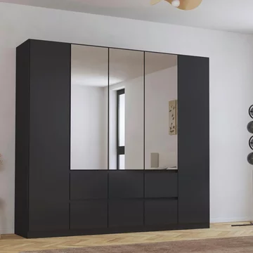 Mainz plus wardrobe - 226cm - 5 door - combi - metallic dark grey & grey high gloss