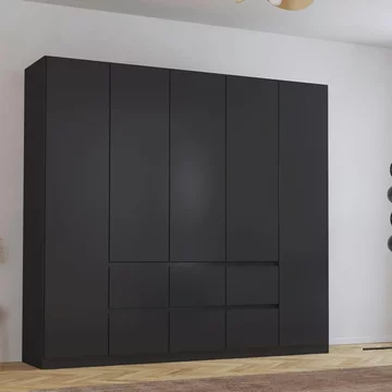 Mainz plus wardrobe - 226cm - 5 door - 6 drawer - metallic dark grey & grey high gloss