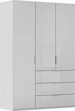 Miramar type-5 wardrobe - 151cm - 3 door - 3 drawer - silk grey & silk grey glass