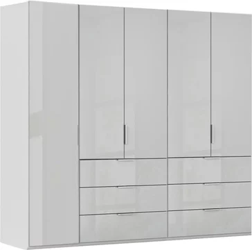 Miramar type-5 wardrobe - 251cm - 5 door - 6 drawer - silk grey & silk grey glass