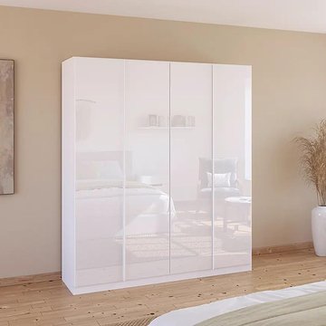 Monostar wardrobe - 181cm - 4 door - with extras - alpine white & white glass