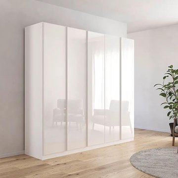 Monostar wardrobe - 226cm - 5 door - with extras - alpine white & white glass