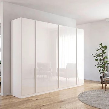 Monostar wardrobe - 271cm - 6 door - with extras - alpine white & white glass