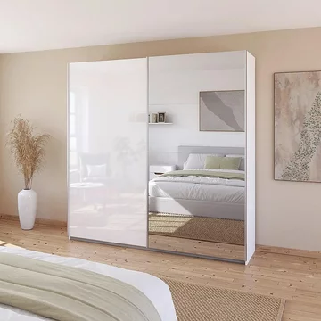 Quadra sliding wardrobe - 226cm - 2 door - mirror - alpine white & high gloss white